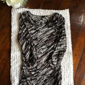 Relativity Black/White Sheer Cover up with Drape Neck and Ruched Sides - Size L